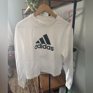Adidas White Long Sleeve Cropped Shirt